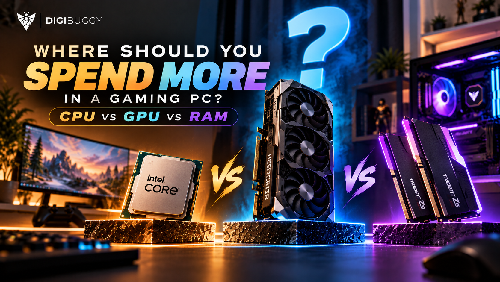 CPU vs GPU vs RAM gaming PC budget guide showing graphics card, processor, and RAM performance comparison for better FPS.